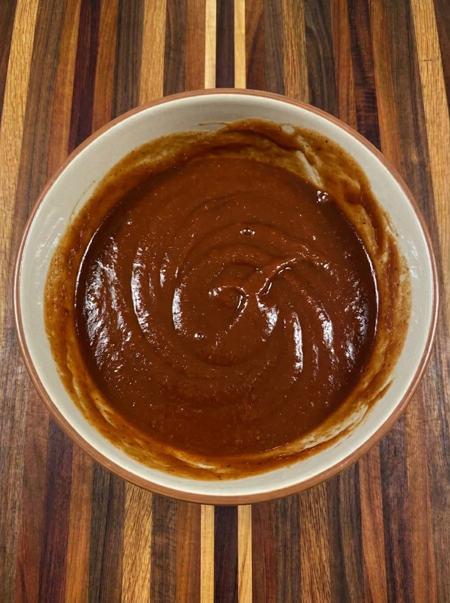 Smoky barbecue sauce mixture combined for Crockpot BBQ Chicken