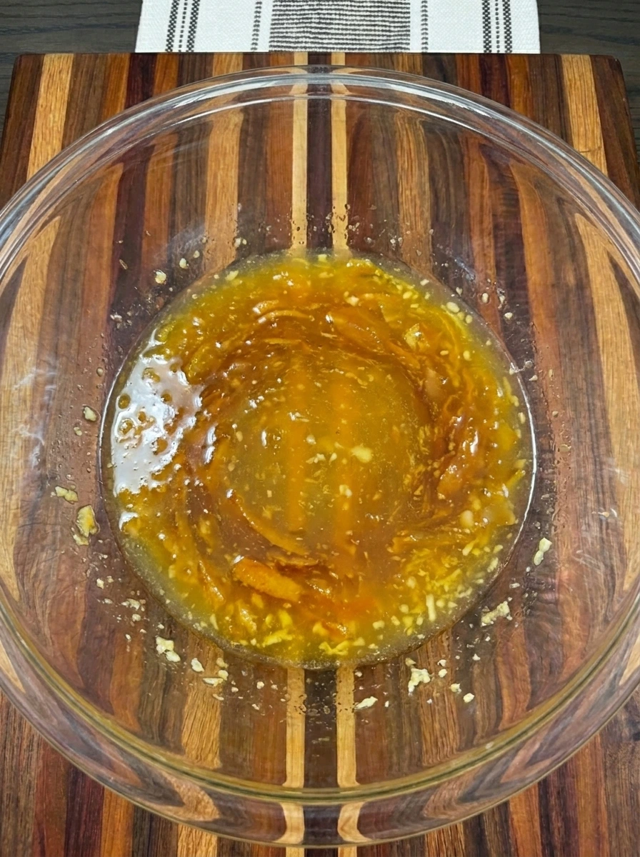 Orange chicken sauce mixed with marmalade and soy sauce and garlic