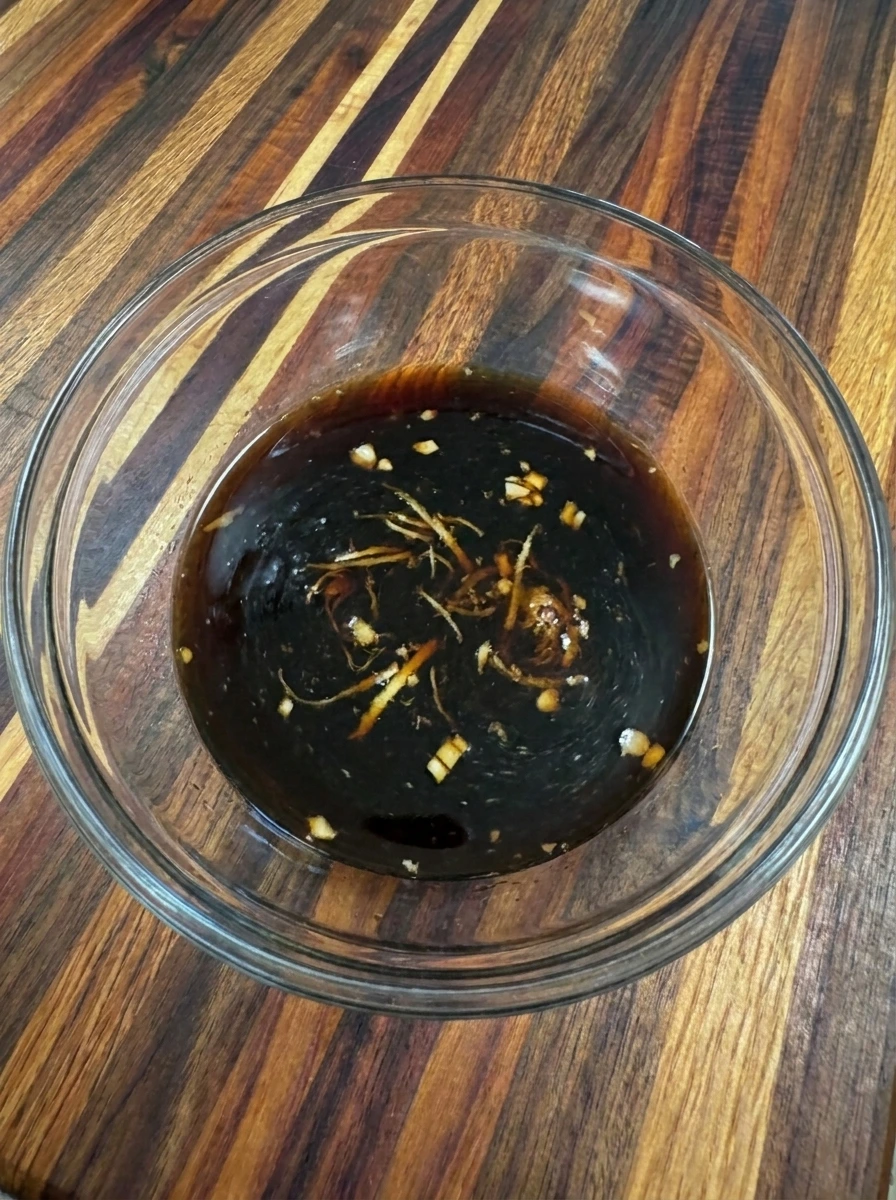 Homemade teriyaki sauce mixed with honey and soy sauce and garlic